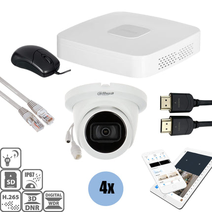 Dahua Set 4x Turret 4MP + Recorder & Bekabeling
