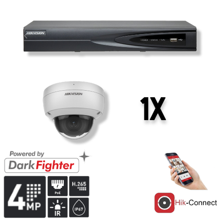 Hikvision Set 1x Dome 4MP + Recorder & Bekabeling