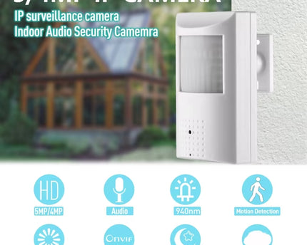 AlarmsysteemExpert.nl Bewegingsmelder IP camera (PIR), Full HD, Onvif, PoE, Microfoon, 940Nm IR