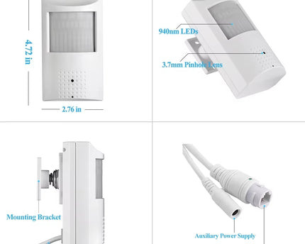 AlarmsysteemExpert.nl Bewegingsmelder IP camera (PIR), Full HD, Onvif, PoE, Microfoon, 940Nm IR