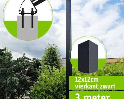 AlarmsysteemExpert.nl Vierkante cameramast met kantelanker 3 meter Zwart