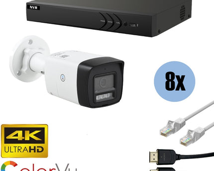 ASE Kit, 8x Bullet, 8Mp 4K Ultra HD, ColorVu met NVR en bekabeling