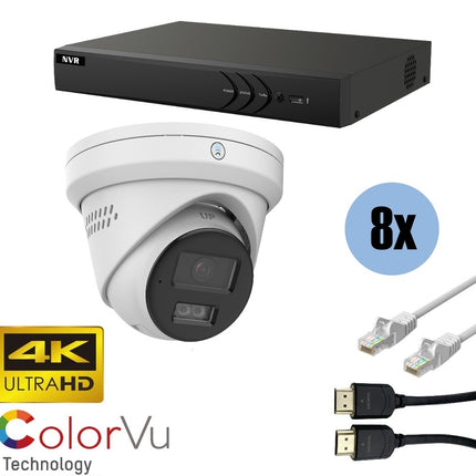 ASE Kit, 8x Turret, 8Mp 4K Ultra HD, ColorVu, met NVR en bekabeling