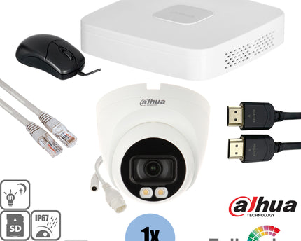 Dahua Set 1x Turret 4MP Full-Color + Recorder & Bekabeling