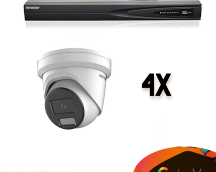 Hikvision Colorvu Set 4x Turret 4MP Recorder + Bekabeling