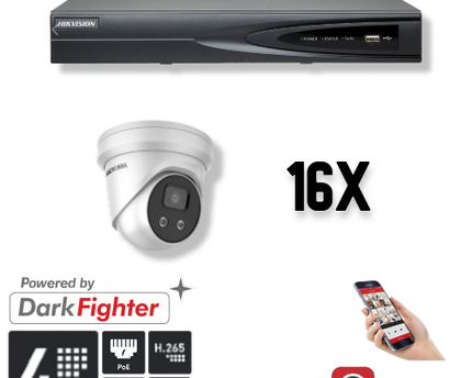 Hikvision Set 16x Turret 4MP + Recorder & Bekabeling