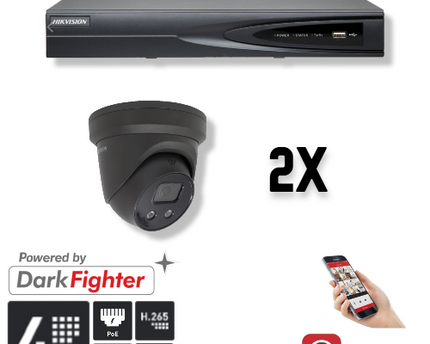 Hikvision Set 2x Turret 4MP + Recorder & Bekabeling