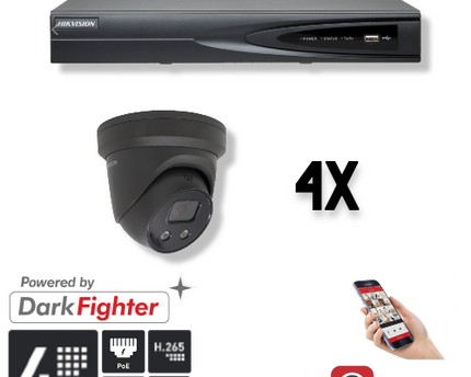 Hikvision Set 4x Turret 4MP + Recorder & Bekabeling