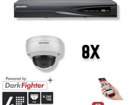 Hikvision Set 8x Dome 4MP + Recorder & Bekabeling